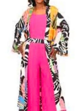 Sassy Jones Pink jumper and duster with belt. Size Large